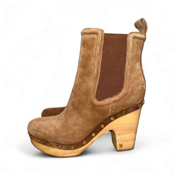 Veronica Beard Decker Suede Clog Chelsea Ankle Boots Booties 8.5 Chestnut NWOT - Picture 6 of 9
